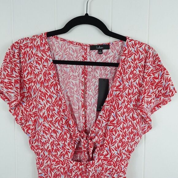 Lulus Womens Romper Plunging Neck and Back Tie-Front Small - Picture 9 of 16